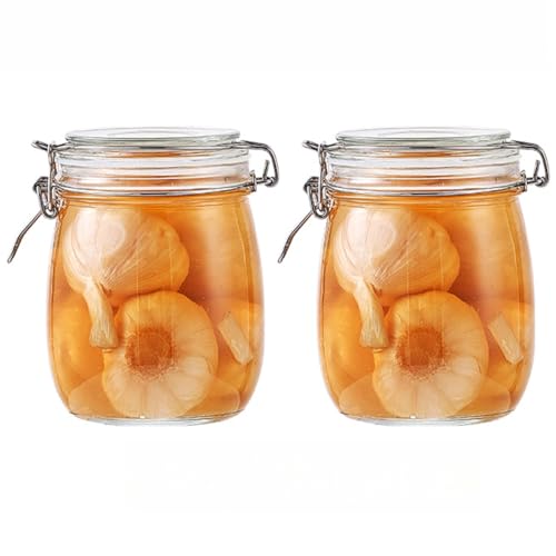 Uranus 保存容器 密閉ガラス瓶 梅酒 ピクルス 果実酒 蜂蜜レモン お茶 コーヒー豆 砂糖 キャンディー 大容量 耐熱 密封容器 収納瓶 自家製ドリンク用 梅シロップ 密閉キャニスター (750ML*2個,とうめいしょく)