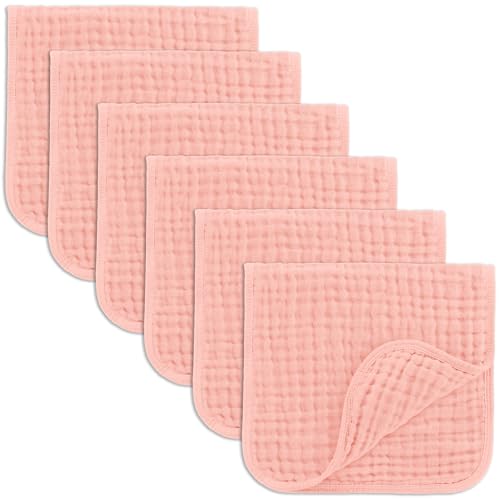 Image of Comfy Cubs Muslin Burp Cloths 20" x 10", Pack of 6 - Large, 6-Layer, Ultra Absorbent 100% Cotton for Baby Drool and Messes - Soft, Safe & Gentle Baby Burp Cloths Set for Boys & Girls - Lace