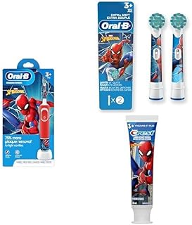 Crest + Oral -B Kids Spiderman Oral Health Bundle, 1 Electric Toothbrush with Soft Bristles, 2 Oral-B Replacement Brush Heads, and 1x100ml Crest Kids Toothpaste, for Ages 3+