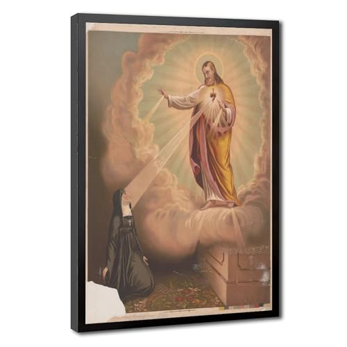 Toile Sacré-Cœur et Ste Marguerite Marie, cadre religieux suspendre