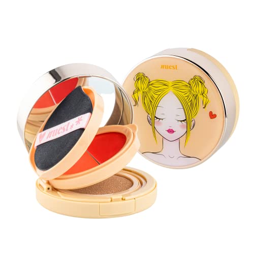 Chic2Cheek 3 Tiered Compact by Nuest Cosmetics, Luscious Lip and Cheek Dual Palette with Cushion Foundation and Applicator (Luscious Lip Cheek Nude Light)