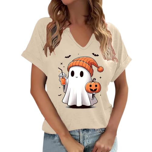 Halloween Shirts for Women Cute Ghost Graphic T Shirt Spooky Season Tees Fall Costumes Casual Autumn Party Top - image 1