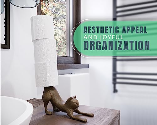 Yoga Cat Decorative Paper Towel Holder Or Toilet Paper Holder By Comfify - Adorable “Downward Dog” Pose Kitty- Cast Iron Paper Towel Stand - Antiqued Cast Iron Storage - Multiple Uses - 19” Tall. #TOP3