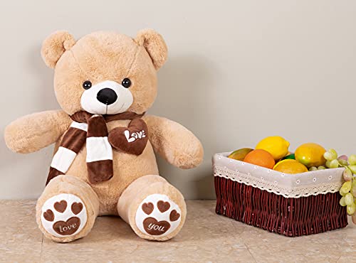 YunNasi Teddybär Groß Riesen Teddy Bär Hellbraun 100cm Plüschtier Kuscheltier Stofftier Teddybär mit Herz und Schal