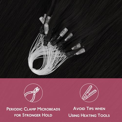 Image of WENNALIFE Microlink Hair Extensions Human Hair, 50g 50s 16 Inch Jet Black Remy Micro Bead Hair Extensions Real Human Hair Micro Link Micro Loop Invisible Straight Microlinks