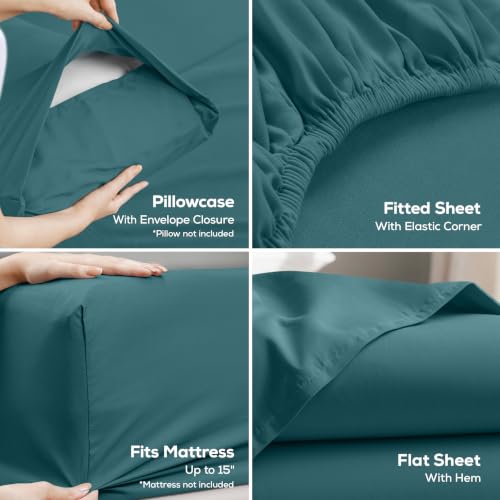 Image of Utopia Bedding Queen Size Sheet Set - 4 Piece Bed Sheets, Soft and Breathable Microfiber, Includes 1 Fitted Sheet, 1 Flat Sheet and 2 Pillowcases - Oeko Tex (Denim Blue)