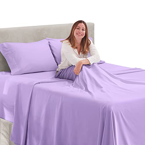 Image of Hearth & Harbor Extra Deep Pocket 5-Piece Bed Sheets Set - Super Deep Fitted Sheet 18 - 24 inces Depth, Fits High Profile Mattresses with Toppers, Split King, Lavender