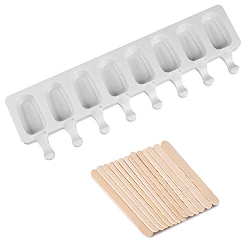 MAXGOODS Moule à glaçons en silicone, moule à glaçons en forme de popsicle, moule à glaçons avec 20 bâtonnets en bois, ovale classique, antiadhésif (ovale classique)