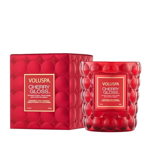 Voluspa Cherry Gloss Jar Candle, 6.5 oz, Coconut Wax Blend, Scented Candles for Home, 40 Hour Burn Time, Fruity Candle, Handcrafted in the USA