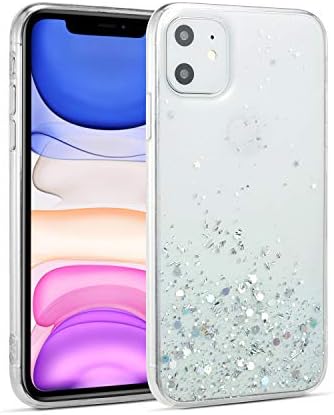 DEFBSC for 6.1 inch iPhone 11 Case with Ring, Glitter Sequin Clear Back Cover with 360° Rotation Ring Holder Kickstand,Soft TPU Bumper Phone Case Slim Transparent Sequin Back Case - Pink