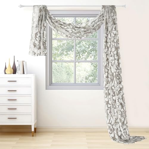 auons Gray Window Scarf Valances Extra Long Bed Canopy Curtains Living Room Decor, Curtain Scarf Valances Sheer Fabric for Draping, 1 Panel, 52Wx138L