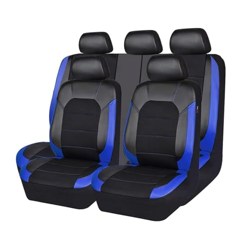 Hsolumen Full Set Car Seat Covers for VW T-Cross ab 2018-2026 2027, PU Leather Breathable Fabric Front Rear Seat Protectors Car Accessories, C/Black Blue