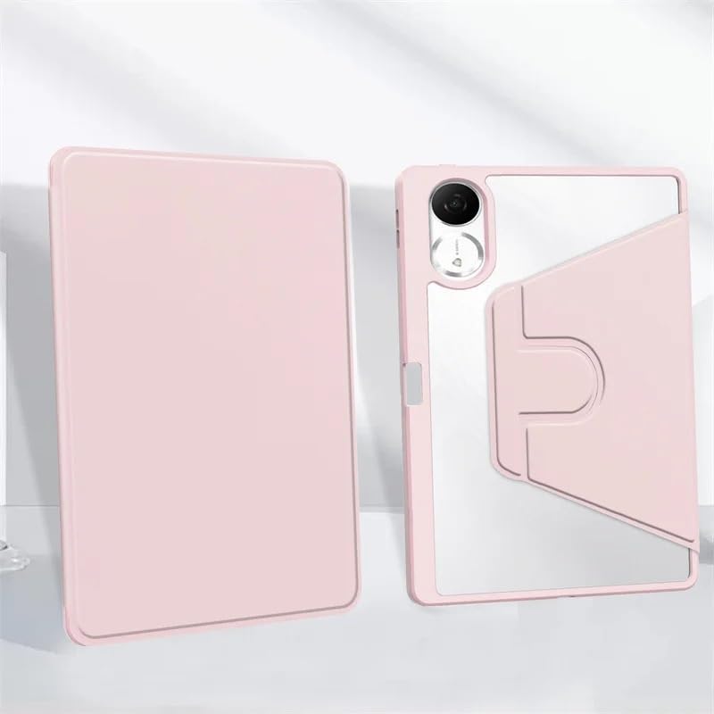 360° Rotation PU Leather Tablet Case Suitable For Lenovo Yoga Tab 2025 11.1" TB-710FU Acrylic Hard Cover With Pen Holder(Pink)