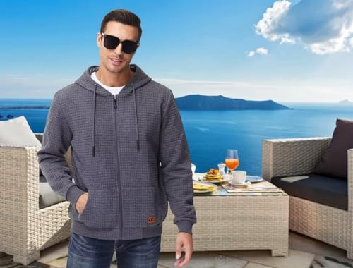 Men's Jacquard PlaidCloth Lightweight Zipper Hoodie Sweatshirt Jacket2