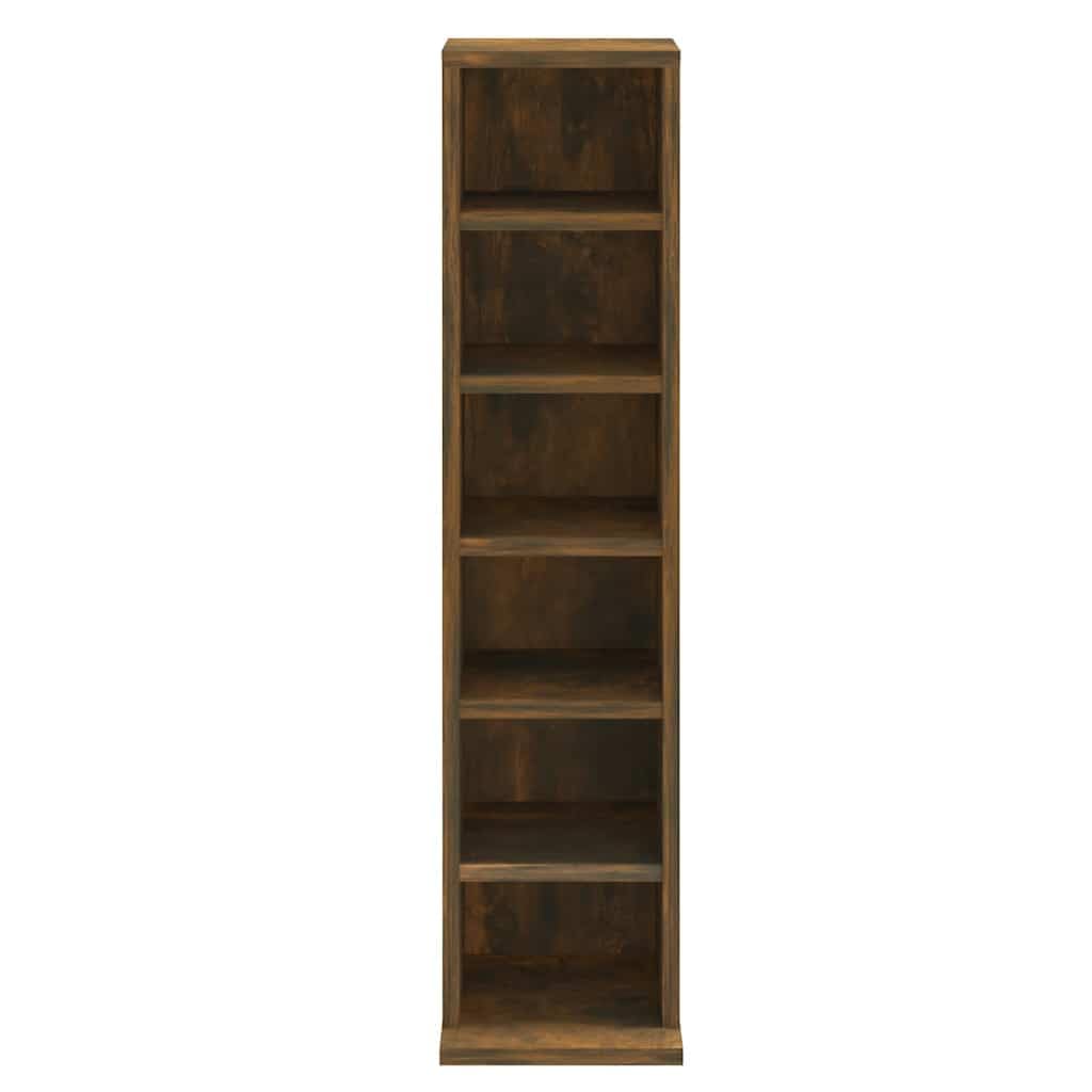 Mangloder CD Regal Räuchereiche aus Holzwerkstoff 21 x 20 x 88 cm mit 6 offenen Fächern, Wandhalterung, platzsparend für Wohnzimmer, Büro, Heimkino und ordentliche Medienaufbewahrung