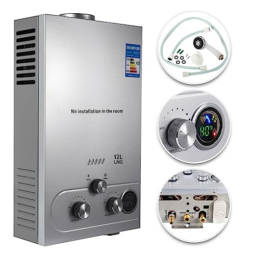 Calentador de agua caliente a gas 6-18L Caldera instantánea sin tanque de propano con kit de ducha Calentador de agua LPG Electrodomésticos herramientas eléctricas(12L 24KW)