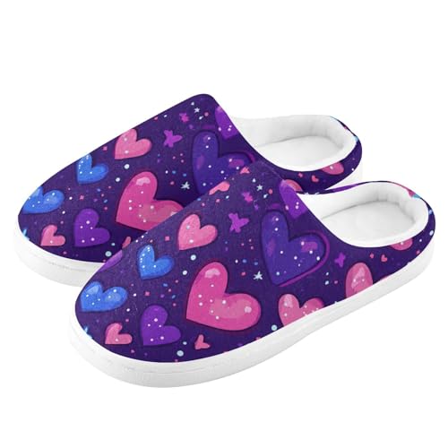 JUNZAN Purple Hearts Day Red Blue Stars Mens Cotton Slipper Lightweight Memory Foam Bedroom Shoes for Indoor Birthday Presents 6-74