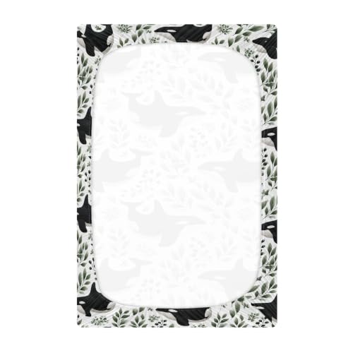 Image of Sea Killer Whale White Crib Sheets Soft Breathable Fitted Baby Crib Sheets Mattress Cover for Girls Boys, 52 inch x 28 inch x 9 inch