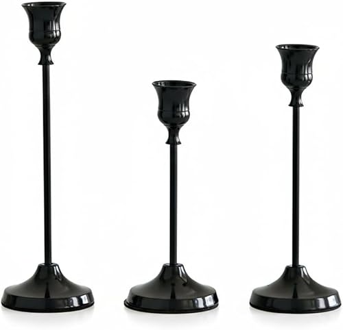 Candle Holders Set of 3 Taper Candle Holders for Table Centerpieces Wedding Home Decor (Black)