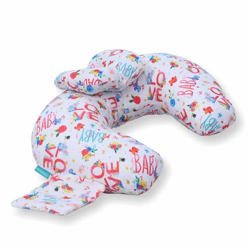 Image of Motherly Maternity Feeding Pillow for Newborn Baby with Detachable Cotton Cover & Convinient Side Pocket, Nursing Pillow with Extra Head Pillow, Infant Support for & Mom Cradle (Baby Love)