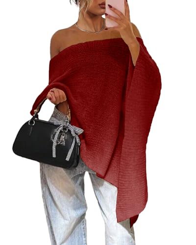 Womens Fall Oversized Off The Shoulder Knitted Poncho Y2k Shawl Lightweight Sweater Cape Sheer Ponchos