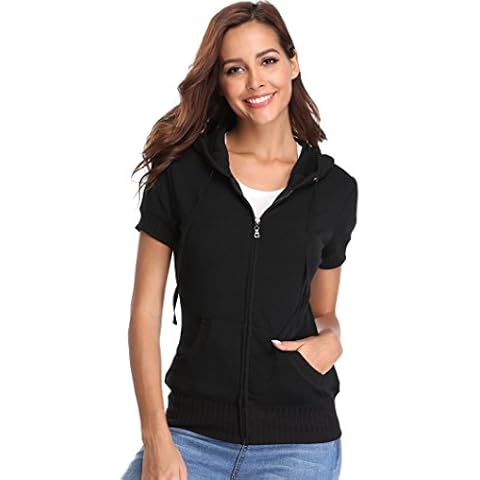 MISS MOLY Short Sleeve Zip Up Hoodies Ladies Lightweight Jacket Sweatshirt Black - M Cover
