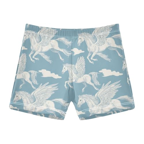 White Horse with Wings Flying Cute Colored Cats Boys Swim Trunks Swimsuits for Toddler Boy Swim Shorts Trunks 3-10T