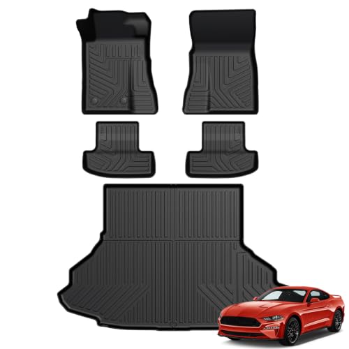 Image of Floor Mats for 2015-2023 Ford Mustang Accessories | Not for Mach-E, Full-Coverage Mats Set with Cargo Liner, 3D Custom Cargo Liner, Non-Slip Texture, Odorless TPE, Easy to Clean