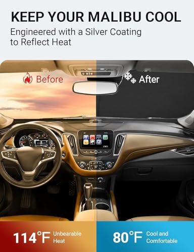 Image of Proadsy 2026 Upgrade Front Windshield Sun Shade Foldable Sunshade Protector Custom Fit 2016-2025 Malibu Accessories
