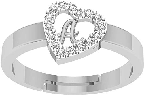 Kanak Jewes Heart Shaped Brass A Alphabet Rings Silver Adjustable Valentine American Diamond Initial Letter for Women Girls Girlfriend Men Boys Couples I Love you Cubic Zirconia Silver Plated Ring (B08VGF2FCC) Amazon Price History, Amazon Price Tracker