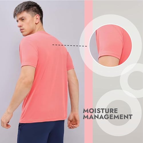 Image of TECHNOSPORT Men's Slim Fit Polyester Activewear Sports T-Shirt with Moisture-Wicking Comfort for Workout, Running & Gym