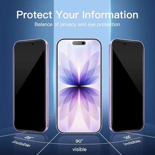 Image of NEW'C 3x Privacy Screen Protector for iPhone 17 (6.3 inches)+ 3x Camera Lens Protector, Sensor Protection, Case Friendly Tempered Glass Film, Ultra Resistant, Easy installation tool included