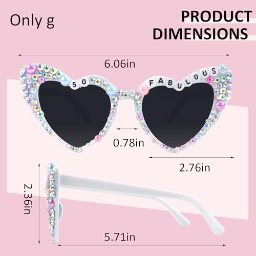 CUBACO 50th Birthday Womens Sunglasses,50 & Fabulous Birthday Pearl Heart Sunglasses for Women 50th Birthday Decorations for Party Favors (50)3