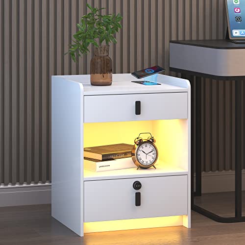 Vlsrka Nightstand With Charging Station, Night Stand With Drawers, Led Nightstands With 24 Rgb Colors, Modern Side Table With Usb Ports And Open Shelf, Bedside Table For Bedroom, Living Room, White #TOP7
