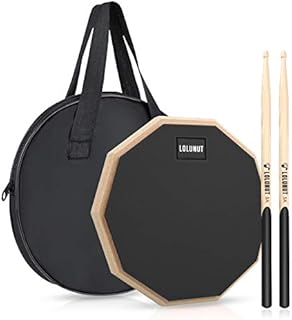 LOLUNUT 12 Inch Silent Drum Pad,Dumb Drum Beginner Rubber Practice Pad,with 5A Drum Sticks & Storage Bag(Black)