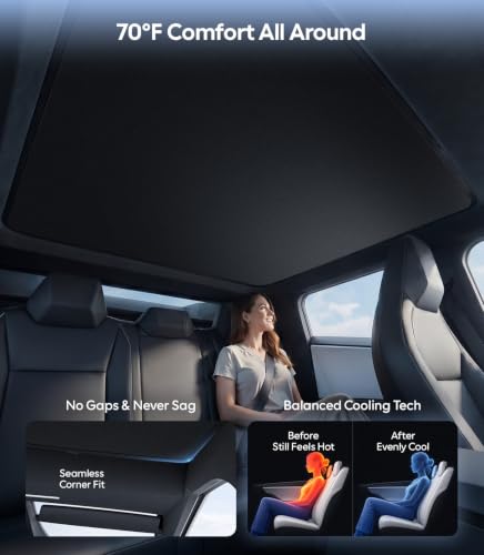 Image of Wigoo Tesla Cybertruck Sunshade Roof [Never Sag, Nano Ice-Crystal Coatings] 3rd-Gen Heat Insulation Glass Roof Sun Shade, Accessories for Tesla Cybertruck 2023~2026, Tesla Interior Black