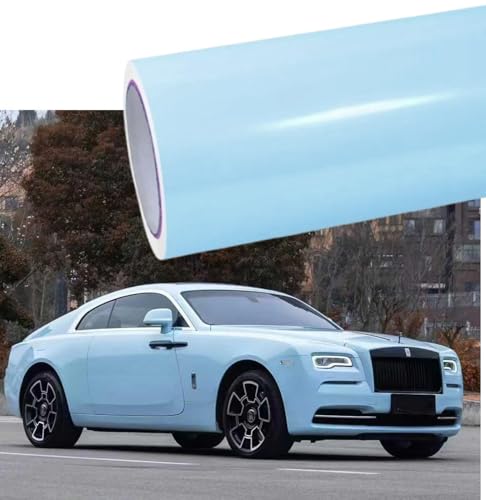 Image of WISDOM Baby Blue Glossy Vinyl Car Wrap Air Release, Self Adhesive, Vehicle wrap Sheet for Automotive Bike DIY Exterior Interior Decoration (Baby Blue Glossy, 20 Inch X 10 Feet)