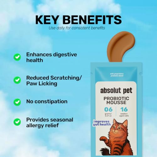 Image of Absolut Pet Cat Supplement for Gut Health, Probiotics for Cats that Reduce Scratching & Paw-Licking (15 Sachets)
