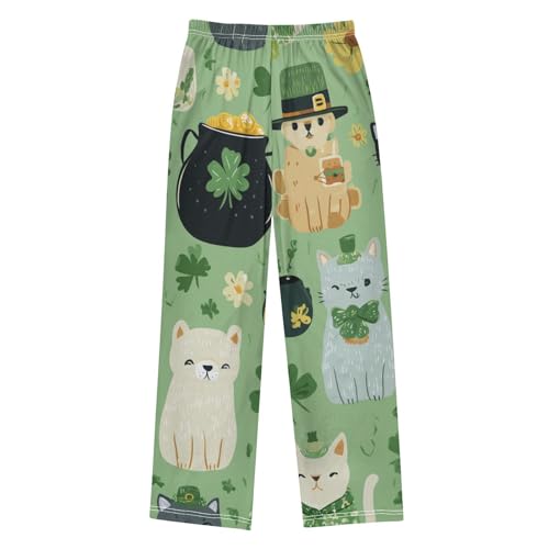 Cat Shamrock Boys Long Pants Soft Trousers Elastic Waist Kids Lounge Bottoms with Pockets S-XL2