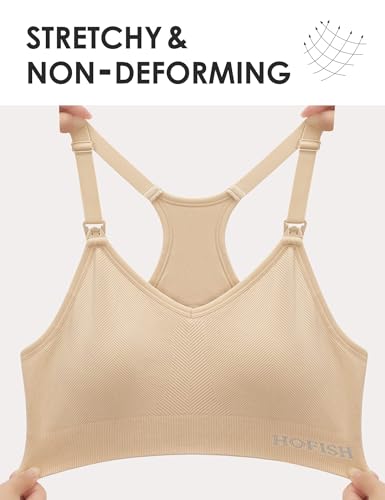 Image of HOFISH Support Nursing Bras for Breastfeeding Medium Impact Maternity & Nursing Sports Bra Seamless Racerback Pregnancy Bra
