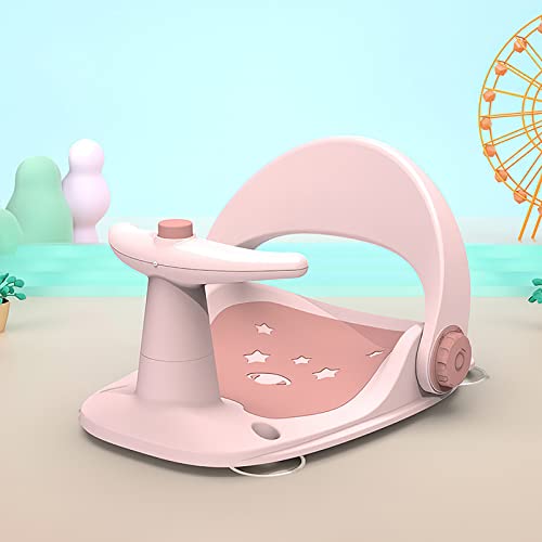 Newborn Baby Bath Seat 6 Months, Adjustable Backrest 4 Suction Cups with Water Spray Design Toddler Shower Chair Newborn Bathtub Seat Summer Toddler Shower Stool for Sit- Up Bathing Pink - Image 7
