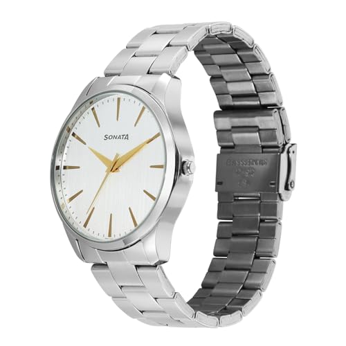 Image of Sonata Traditional Essentials Quartz Analog Silver Round Dial Men's Watch - 77163SM02W