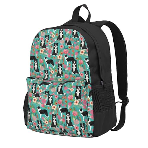 Sac à dos Border Collie vintage et fleuri avec compartiment PC 15 pouces pour homme et femme