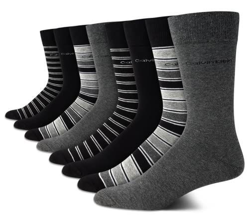 Calvin Klein Mens Dress Socks - 8 Pack Breathable Cotton Blend Work Crew Socks for Men for Casual Business & Formal Wear, Size 7-12, Black Assorted