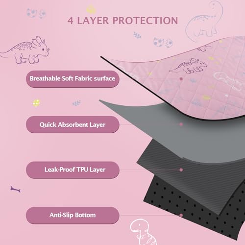 Image of IEUUMLER Washable Pee Pads for Dogs, 2 Pack Non-Slip & Waterproof Pack Whelping Pad, Reusable Washable Puppy Potty Training Pad with Fast Absorbent for Playpen EU007 (Pink Dinosaur, 24 inchX18 inch-2pcs)