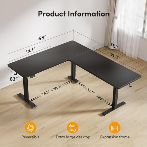 Image of CubiCubi L Shaped Standing Desk Adjustable Height, Electric Corner Desk, Sit Stand Home Office Desk with Splice Board