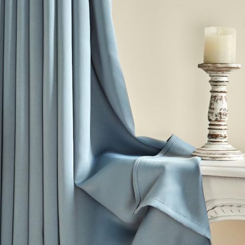 Image of Amazon Brand - Solimo Polyester 100% Blackout Plain Window Curtains|100% Blackout Window Curtains| 6 Feet |Set of 2| Plain Design |Blackout| for Living Room Kids Room and Bedroom | Color- Denim Blue