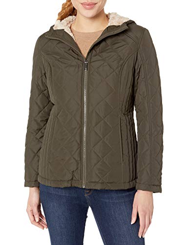 HFX Women's Quilted Cozy Sherpa Lined Jacket, Olive, Extra Large