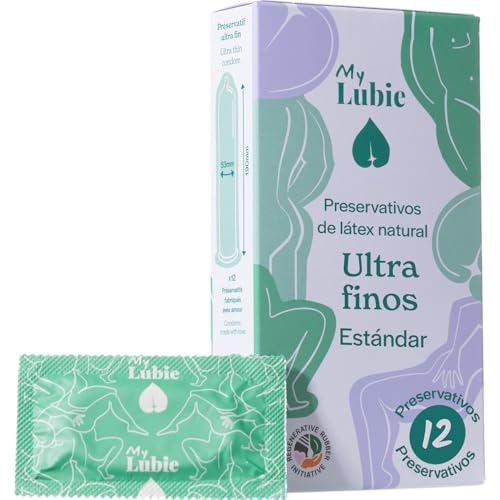 MY LUBIE - 12 Preservativos Ultra Finos - Lubricados, Veganos, Comercio Justo y Saludables - Tamaño Estándar 53mm - Sensación Natural y Resistentes