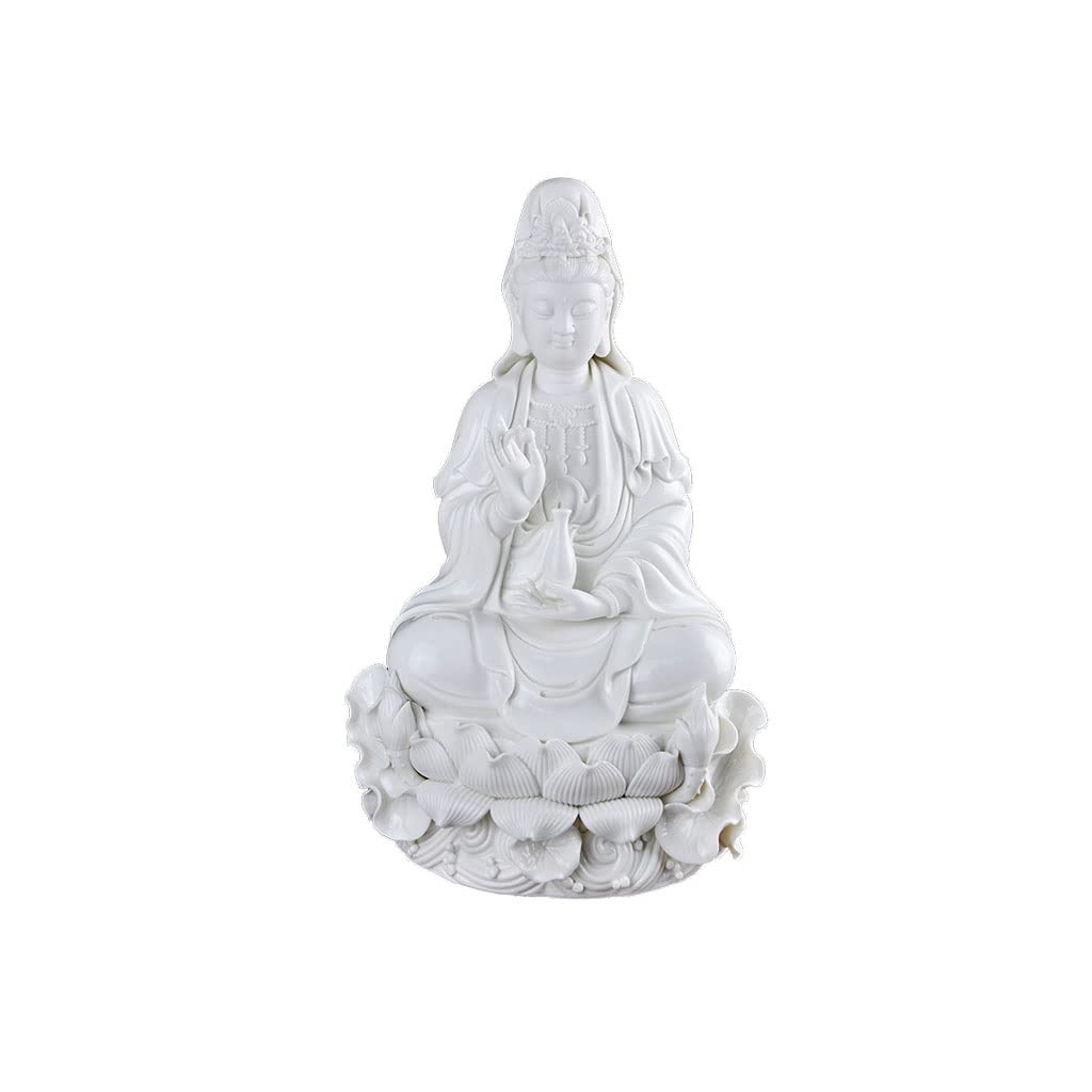 Estatua de Buda Guanyin Guanyin Diosa de la Misericordia Estatua de Budismo en Lotus Interior/Al Aire Libre Meditating Zen Buddha Décor de 12 Pulgadas (Color : White)